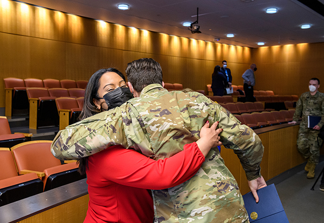 Maria Toledo thanks a Guardsman for his service.