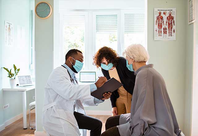 Elderly patient at a doctor's appointment.