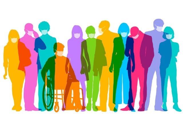 graphic of people in rainbow colors