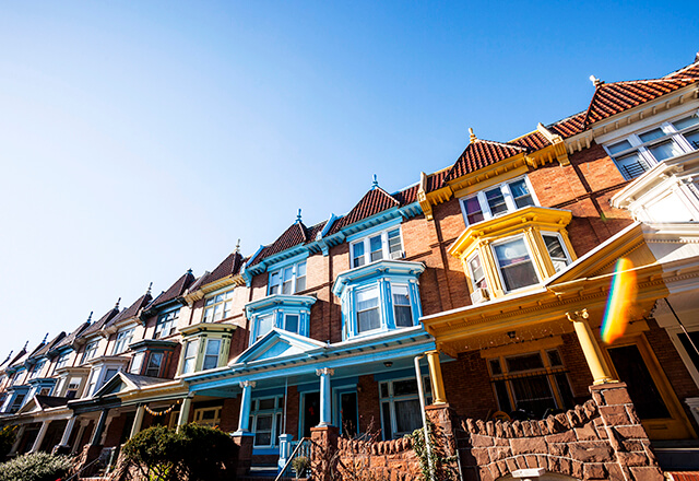 A row of Baltimore townhouses.