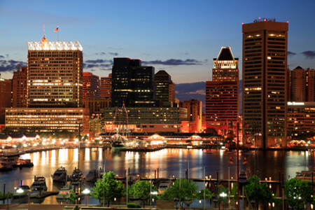 Baltimore skyline at night