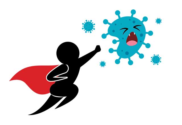 Superhero fighting a germ illustration