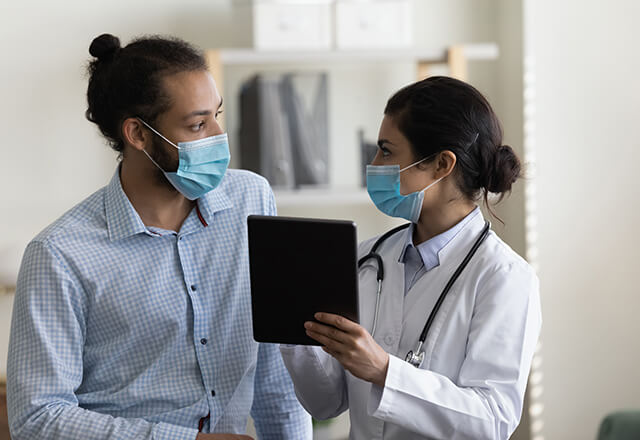 doctor and patient taking survey