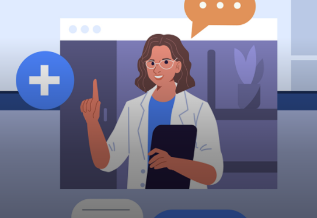 graphic of a doctor in glasses holding a tablet